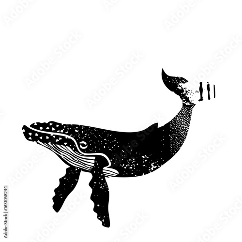 Vector Detailed of a breaching whale expelling water.