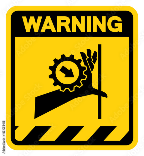 Hand Entanglement Gear Crusher Warning Sign, Vector Illustration, Isolate On White Background Label. EPS10
