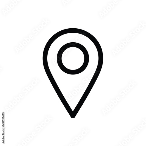 Black Line Art Pinpoint Icon with a Circle in a Location Pointer on White