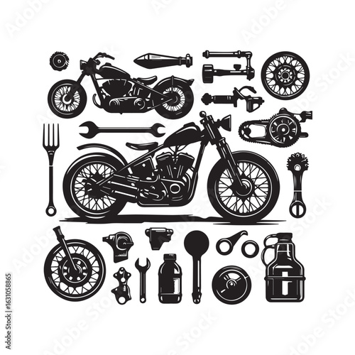 Classic Bike Maintenance and Repair Icon Set