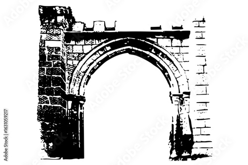 Vector Ancient stone archway depicts a gothic ruin.