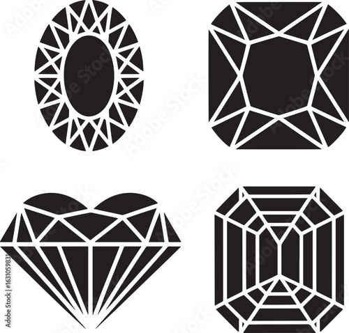 Four distinct gemstone cuts silhouettes oval emerald heart and octagonal shapes