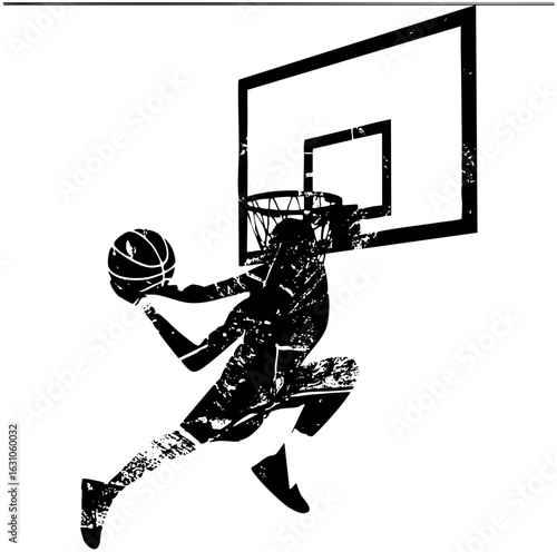 Vector Dynamic basketball player performs a slam dunk.