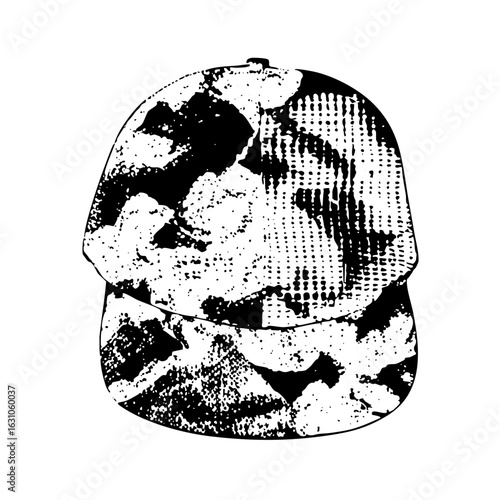 Vector Monochrome baseball cap with textured details.