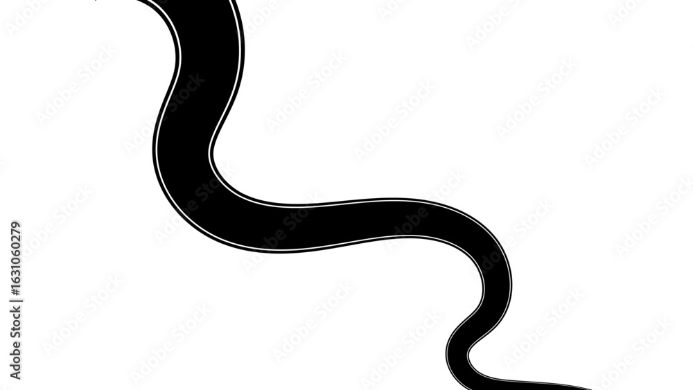 Fototapeta premium Abstract curvy road on a white background inviting you to travel Road to horizon in perspective. Winding asphalt empty line isolated on transparent back. isolated on transparent back