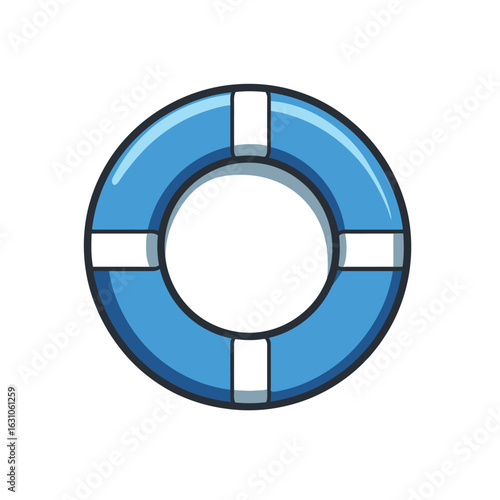 Blue Cartoon Style Life Preserver Ring with Cross on Isolated White Background