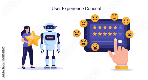 Flat Illustration Rating Concept with Robot and Customer Experience Feedback