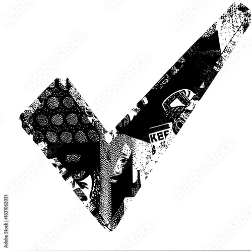 Vector Abstract checkmark composed of fragmented imagery.