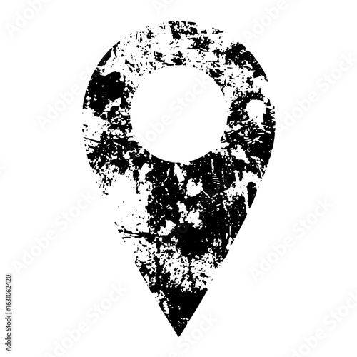 Vector Distressed map pin with circular cutout.