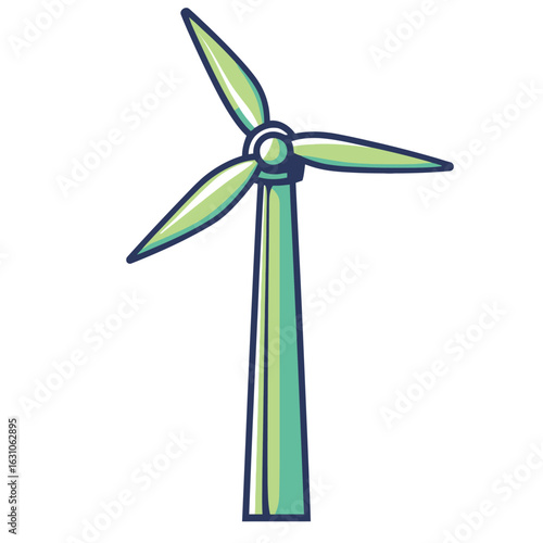 Cartoon Wind Turbine Illustration Green Energy, Renewable Resources, and Sustainable Power Generation