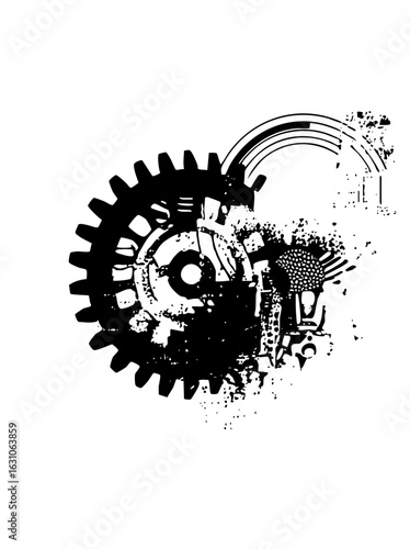 Vector Intricate mechanical gears and clockwork with distressed texture.