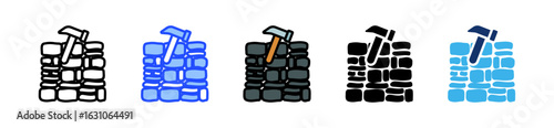 Stone Masonry Icon Collection With Multiple Styles