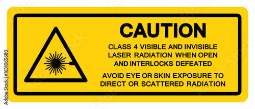 Caution Class 4 Visible And Invisible Laser Radiation Symbol Sign,Vector Illustration, Isolate On White Background Label.EPS10