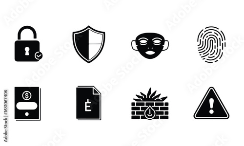 Cybersecurity and digital protection solid glyph icon set