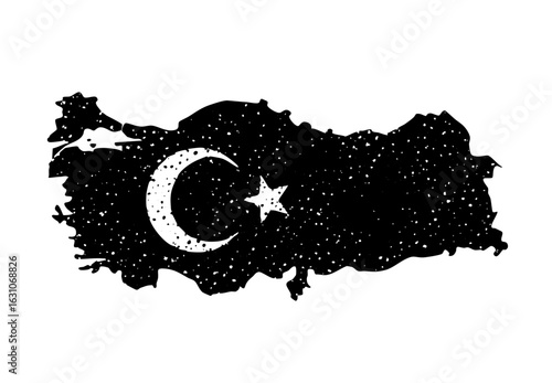 Vector Stylized Turkey Map with Moon and Star