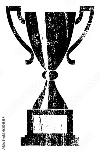 Vector Distressed black trophy with handles and base.