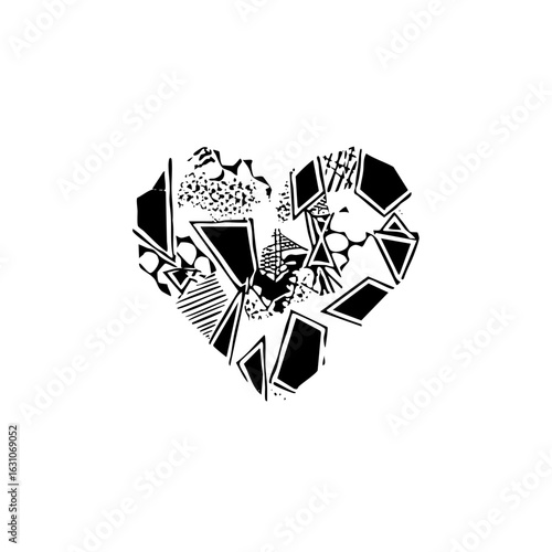 Vector Abstract shattered heart with geometric shapes.