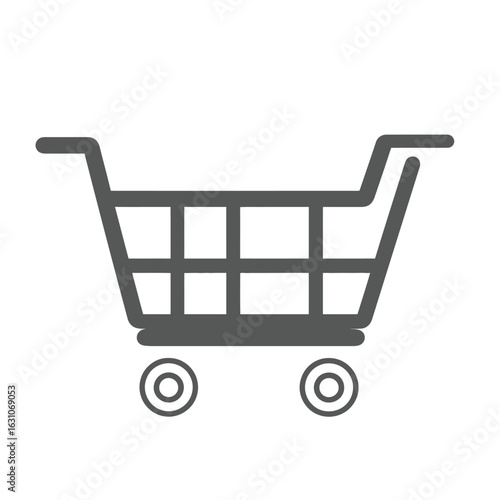 Gray Shopping Cart Icon With Handle and Wheels for Retail Shopping