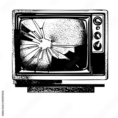 Vector Broken television screen with shattered glass effect.