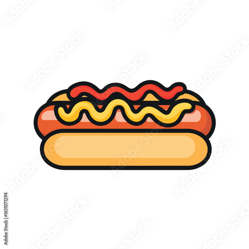 Icon of Hotdog with Mustard and Ketchup on Transparent Background, Simple Style