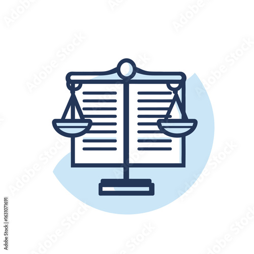 Illustration Balance Scale in Front of an Open Book, Symbolizing Justice and Law