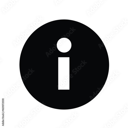 Information Icon, Round Sign with Letter I and a Dot in White and Black Color