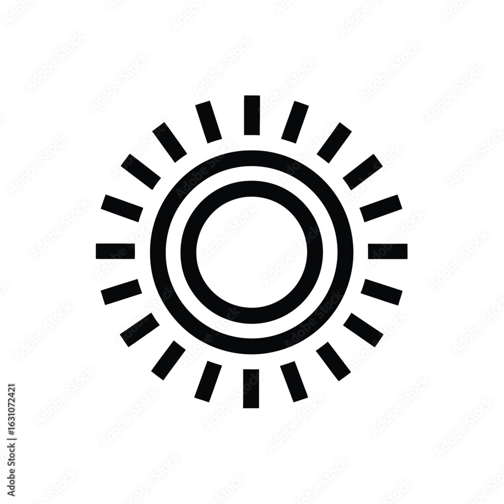 Fototapeta premium Isolated Black and White Sun Icon, Rounded Geometric Rays, Transparent Background