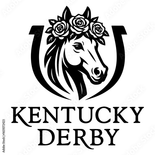 Horse Racing derby logo icon with transparent background in black and white style
