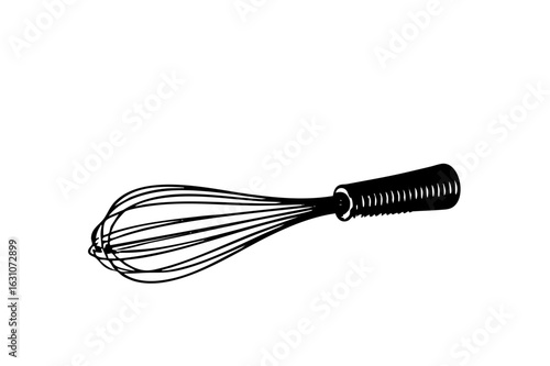 Vector Detailed of a kitchen whisk with a black handle.