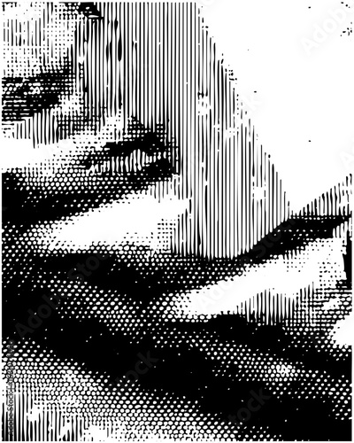 Vector Abstract portrait of a person with halftone dots and linear elements.