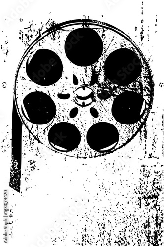 Vector Vintage film reel with trailing strip.