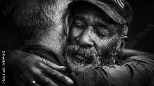 A Black and White Embrace: A Portrait of Brotherhood and Peace