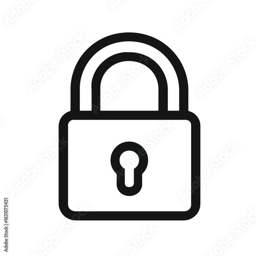 Isolated Padlock Icon, Simple Security Lock, Black Outline, Transparent Background