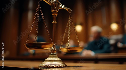 Golden scale of justice symbolizes fairness supreme court appeal courtroom with legal decision making and balanced law principles
