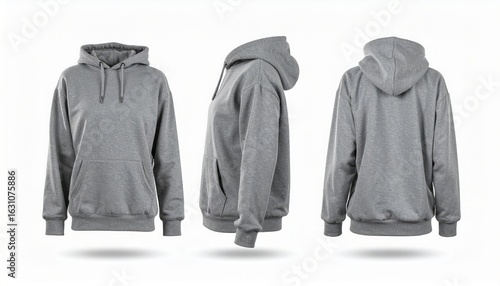 Stylish heather gray hoodie mockup for custom designs and apparel branding presentations with front side and back views