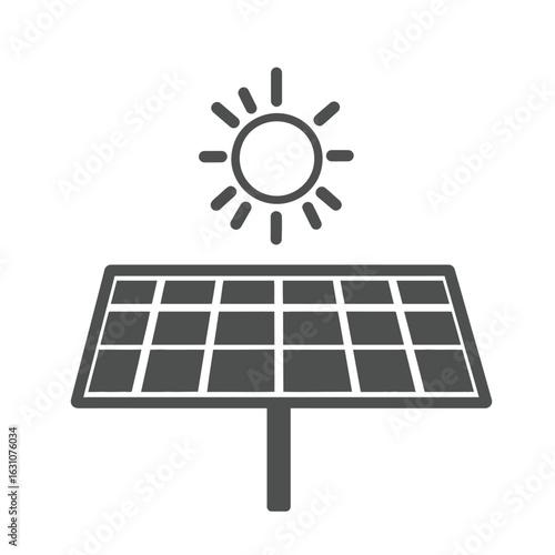 Isolated Solar Panel Icon With Sun Above on Transparent Background