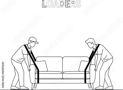 Moving company loaders carrying sofa furniture illustration