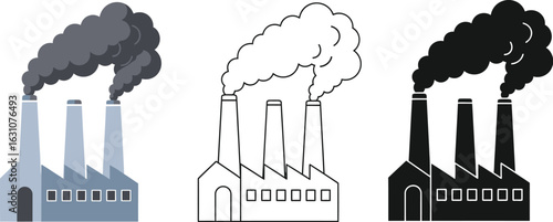 Factory pollution illustration smoke stack industry vector art