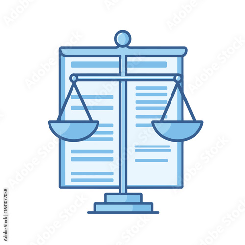 Light Blue Scales of Justice with Document Background Depicting Legal and Ethical Balance