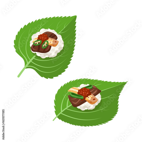 Ssambap, korean rice wrapped in leaves
