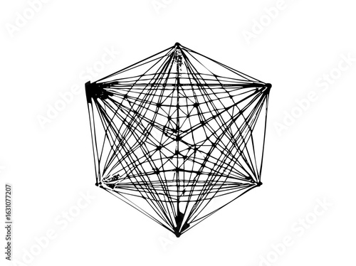 Vector Intricate geometric polyhedron with intersecting lines.