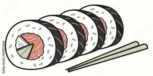 Delicious sushi rolls with chopsticks vector illustration japanese food asian cuisine seafood restaurant 100 character on transparent background