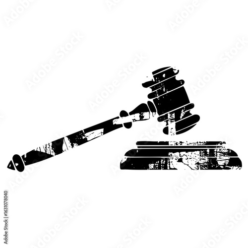 Vector Black gavel on sound block represents justice and legal authority.