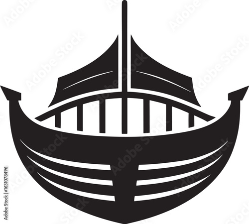Black silhouette of a Viking ship isolated on white background
