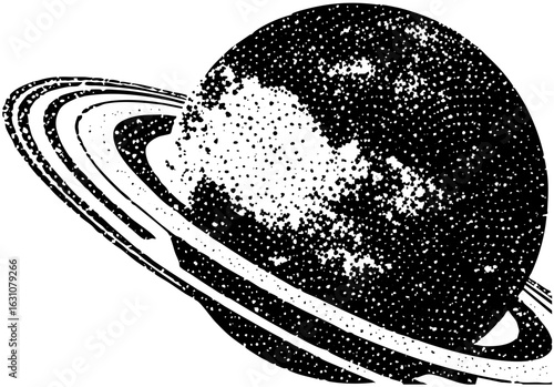 Vector Detailed of a ringed planet with speckled surface.