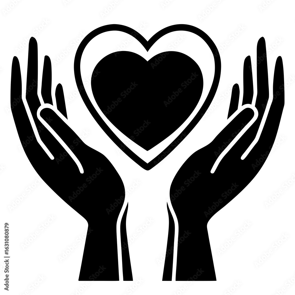 Obraz premium Hands holding heart shape symbol black silhouette vector illustration