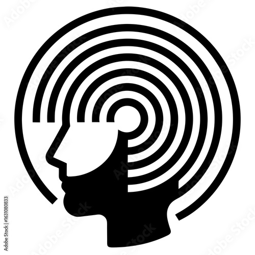 Head with concentric circles radiating out silhouette vector illustration