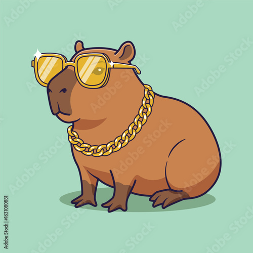 Cool Capybara with Gold Chain and Sunglasses. vector illustration