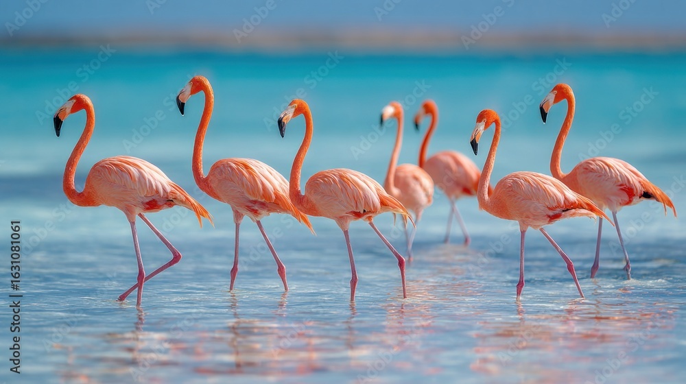 Obraz premium Pink Flamingos in a Tropical Paradise
