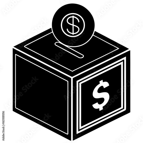 Donation box with dollar coin symbol silhouette vector illustration